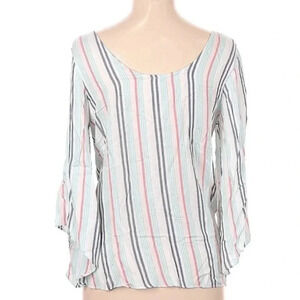 Anthropologie Drew White Multi Stripe Open Back Long Sleeve Blouse Size M Medium
